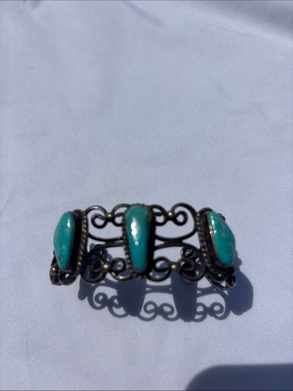 Turquoise and Silver Three-Stone Cuff Bracelet